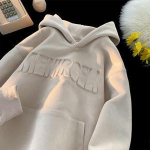 100% coton femmes pull Streetwear à <span class=keywords><strong>capuche</strong></span> décontracté surdimensionné hiver en relief sweats à <span class=keywords><strong>capuche</strong></span> gaufrage logo <span class=keywords><strong>sweat</strong></span> - Product Image 4