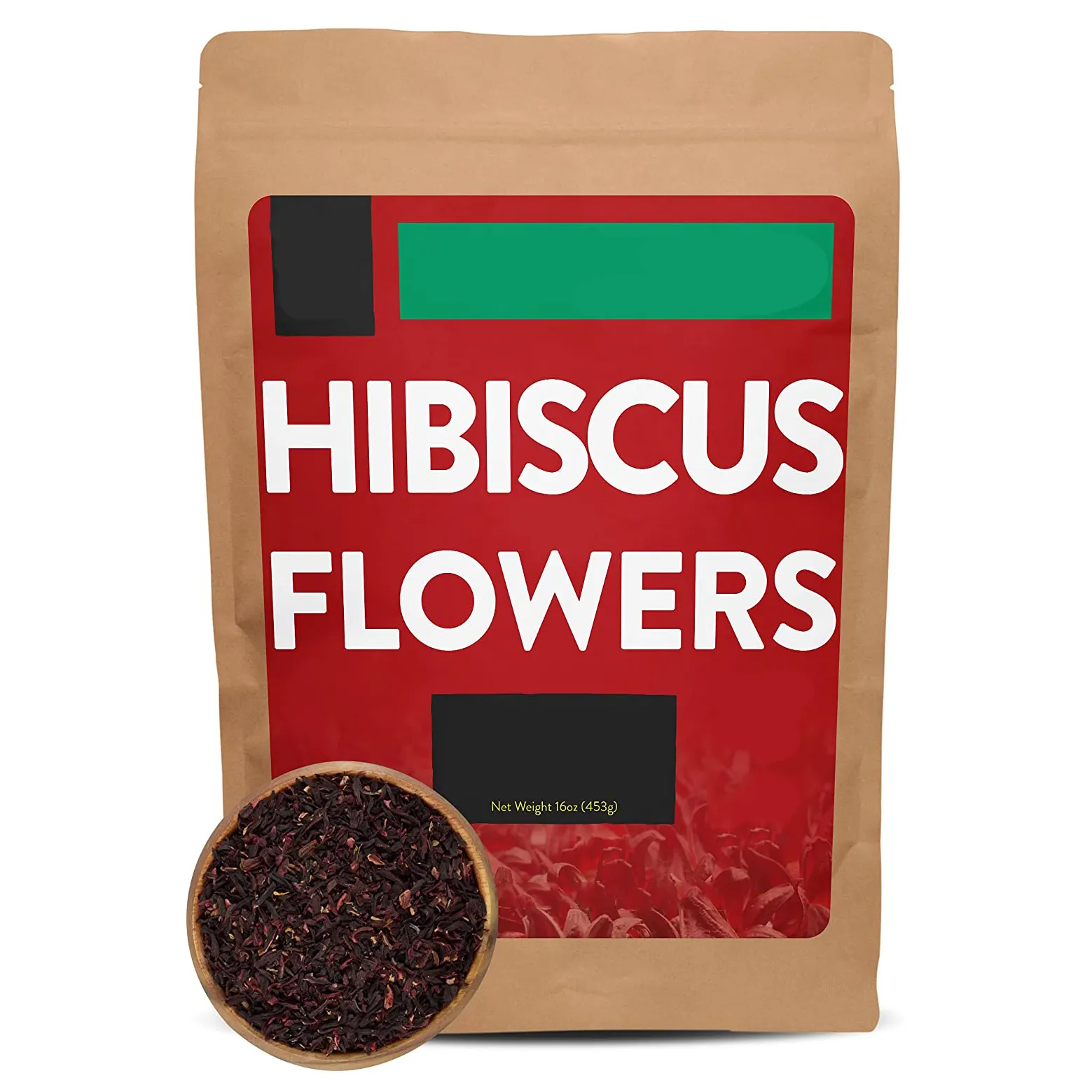 16oz Dried Hibiscus Flowers Loose Tea Cut Sifted Resealable Kraft Bag Dried Flowers