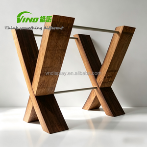 Porte-revues en bois en forme de X vintage Organisateur de littérature moderne pour la maison et le bureau avec tiges en métal Supports de rangement - Product Image 3