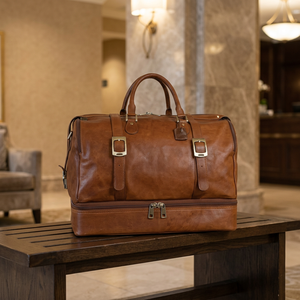 Genuine Leather Luxury Travel <b>Bag</b> with Zipper Closure / Customizable Retro Design / Multi-Space Storage - Product Image 3