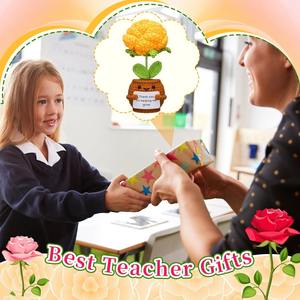 Venta al por mayor de muñecos de flores rosas de ganchillo con tarjeta Gracias por ayudarme a crecer regalos de maestro para cumpleaños decoración de oficina en casa hilo - Product Image 4