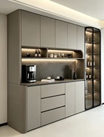 Buffet moderne, armoire de rangement en bois sur mesure avec éclairage LED et porte vitrée pour salle à manger