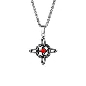 Chinese Style <b>Titanium</b> Steel Pendant Red Stone Cross Necklace For Men And Women Fashion Jewelry Gift SP984 - Product Image 1