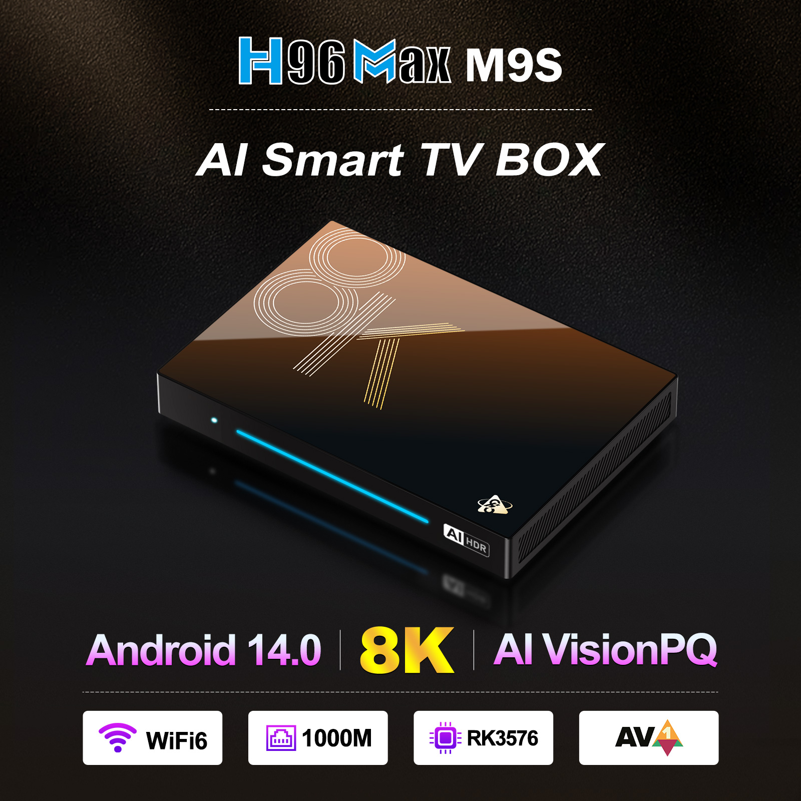 H96 Max M9 AI Smart TV Box アンドロイド14 ボックス H96 MAX M9 AI Android 14 TV BOX NPU 6TOPS Rockchip RK3576 8