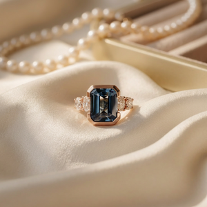 5.75 CT Blue Emerald Cut Diamond Engagement <b>Ring</b> Rhodium Plated Christian 14K Rose Gold Cluster <b>Ring</b> for <b>Men</b> Promise - Product Image 3
