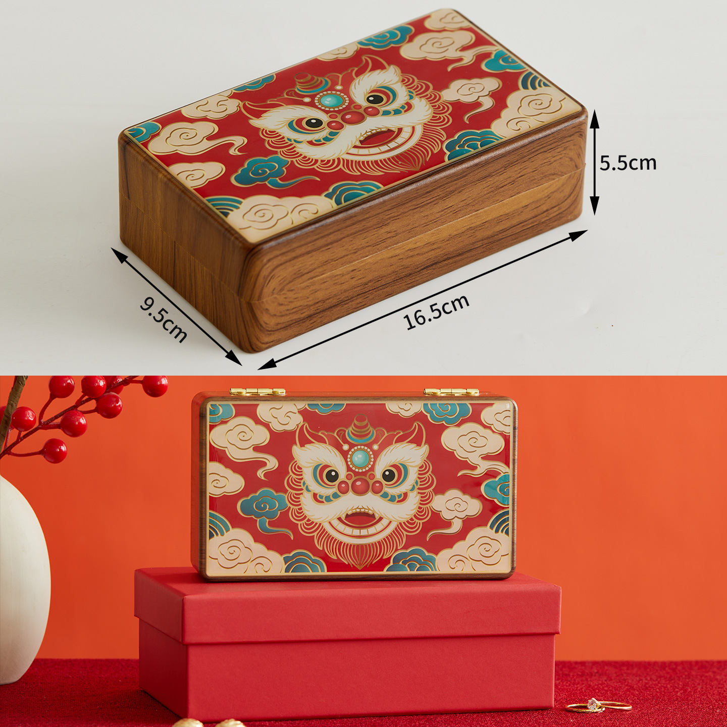 [Lion Dance Design] Boîte à bijoux de style chinois traditionnel