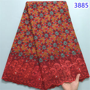 Tissus en Dentelle <span class=keywords><strong>de</strong></span> Coton Africain 2024, Tissu en Voile <span class=keywords><strong>Suisse</strong></span> <span class=keywords><strong>de</strong></span> Haute Qualité avec Pierres, Tissu en Dentelle du Nigeria pour Robe 3885 - Product Image 5