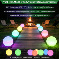 Boule lumineuse LED rechargeable de 20 cm, blanche, pour intérieur et extérieur, 16 couleurs RVB changeantes, fonctions de gradation, IP65, télécommande, 8 à 12 heures