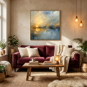 Blue and <b>Gold</b> Abstract Painting Handmade Oil Painting on Canvas Large Wall Art Soft Neutral Oil Painting Home Hotel Decor - Product Image 5