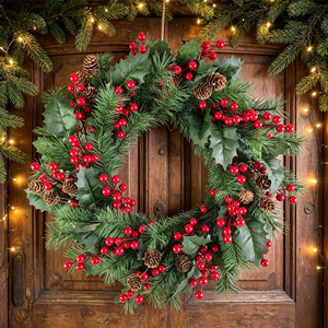 Vente Flash : Couronne Artificielle Moderne Faite Main en PVC, Baies Rouges, 50/60cm, Taille/Forme Personnalisable, Pour <span class=keywords><strong>Porte</strong></span> d'Entrée, Utilisation Intérieure/Extérieure, Direct Usine - Product Image 4