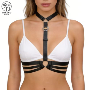 JINZHU <span class=keywords><strong>Reggiseno</strong></span> Sexy con Bretelle, Lingerie Nera Traforata con Cinturini, Accessori per <span class=keywords><strong>Costume</strong></span> da Discoteca per Donne - Product Image 1