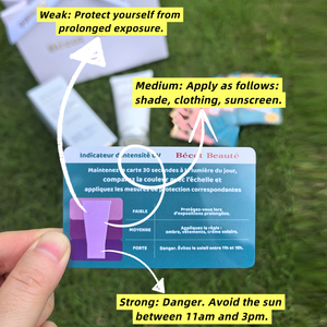 Carte de test d'intensité UV <span class=keywords><strong>Becot</strong></span> Beaute UV400, protection solaire, carte PVC, écran solaire SPF50+, test UV, UV400 - Product Image 5