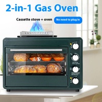 Réchaud à Gaz Portable 2-en-1 Multifonctionnel Étanche Grande Capacité, Four et Barbecue d'Extérieur pour Pique-nique, Randonnée et Camping