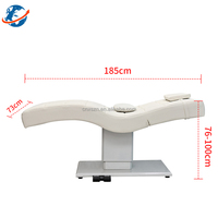 Table de massage de salon de luxe en cuir PU à base rectangulaire, moderne, en forme de S, électrique, à 3 moteurs, hauteur réglable, lit incurvé pour sourcils