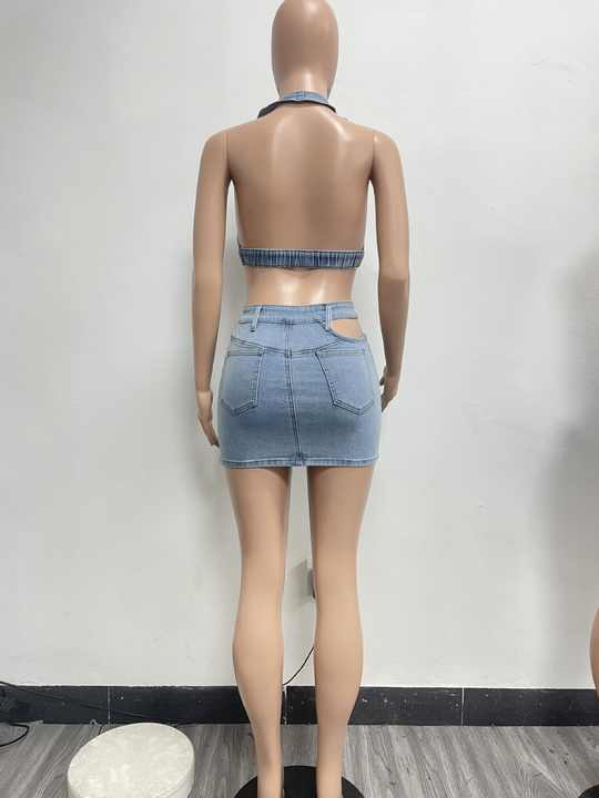 2Pcs Set V-neck Sleeveless Brami Tank & A-line Mini Skirt with Built-in Shorts