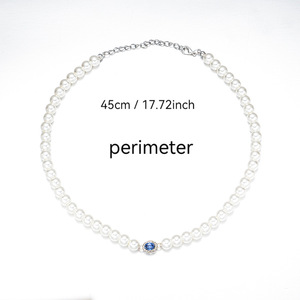 Sapphire Pearl Necklace AAA Grade White Pearls With Blue Gemstone For Women Everyday Wear Collarbone Chain Simple Elegant Style - Product Image 5