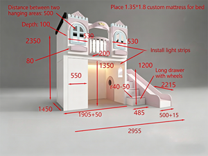 Letto a Castello in Legno Massello Personalizzato per 2 Bambini con Scivolo, Scale con Cassetti e Strutture per il Gioco per Camera da Letto - Product Image 5