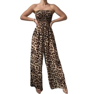 Haut court décontracté froncé bébé <span class=keywords><strong>escouade</strong></span> marron imprimé léopard combinaison longue robe - Product Image 1