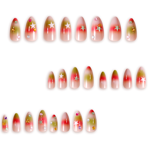 Uñas Postizas Largas <span class=keywords><strong>con</strong></span> Diseño de <span class=keywords><strong>Estrella</strong></span> en Degradado, Estilo Dulce y Fresco, Uñas Postizas Fáciles de Aplicar para Mujer - Product Image 5