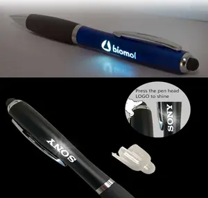 Tablet Stylus Stift 2 in 1 Multifunktions-Leucht laser Logo Stift Soft Touch Gummi Top LED Stift Promo Stifte