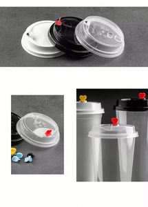 Tapas de Plástico PP Desechables Personalizadas para Vasos de 16oz 500ml 90 95 98 MM, Tapas y Cierres Transparentes, Negros y Blancos para Vasos de Té de Burbujas/Té con Leche - Product Image 2