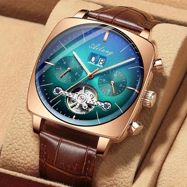 YD Hot Selling Product Ailang 8655 Square Mechanical Watch Business Factory Man Watch Hollow Mechanical Watch for Men