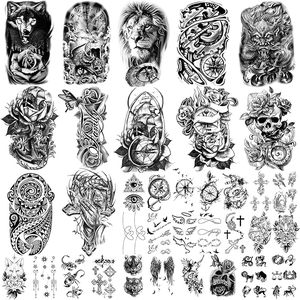 Tatuaje Temporal de Manga Completa para Hombre, Diseño de Calavera y Flores, Negro, Sexy, Impermeable, Material PLA, 8x6 Pulgadas - Product Image 1