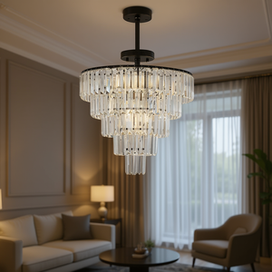 Lampadario moderno in cristallo nero da 20 pollici, plafoniera a LED rotonda a incasso per soggiorno. - Product Image 2