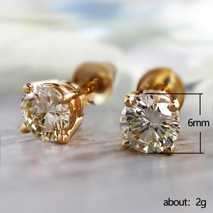 Gold Plated Zircon Round Stud Earrings Prong Setting Minimal Hip Hop Style Women Fashion Jewelry Daily Wear Gift - Product Image 3