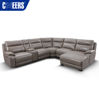 MANWAH CHEERS Europäisches Elektrisches Echtleder-Sektionalsofa Modulares Ecksofa mit Liegefunktion für Wohnzimmermöbel mit Chaiselongue