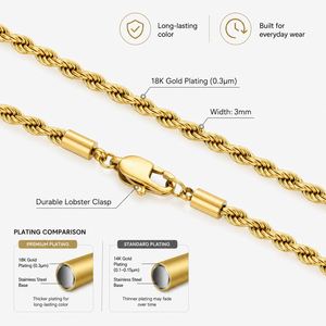 Wholesale 2.5mm-6mm Twisted 18K Gold Plated Stainless Steel Link Trendy Unisex <b>Rope</b> <b>Chain</b> Necklace - Product Image 3