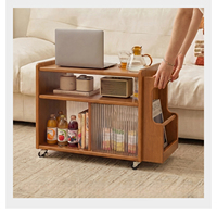 Table d'appoint roulante vintage en bois avec 3 étagères et roulettes, meuble de rangement multi-niveaux, table d'appoint de canapé peu encombrante, porte-revues