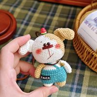 Porte-clés breloque de sac en peluche, jouet animal 3D personnalisable, chien mignon à grosse tête, fait main au crochet