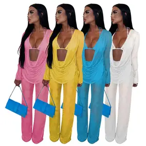 JGZY 3件套女性时尚新款夜总会风格比基尼透明网眼性感三件套套装