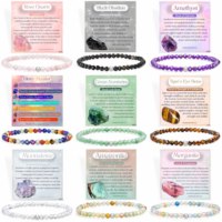Bracelet extensible fait main en pierres de 4 mm, orné de perles, améthyste, quartz rose, avec carte, cadeau pour la Saint-Valentin