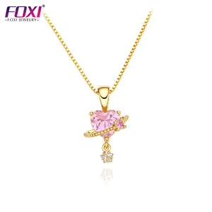 Foxi Sieraden Mode Sieraden Kettingen Love Zirkonia Hanger 18K Verguld Lief Meisje Roze Hart Ketting Voor Vrouwen