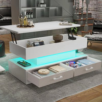 Table basse élévatrice avec rangement pour le salon Petite table basse avec tiroirs en tissu et lumière LED pour la réception des repas