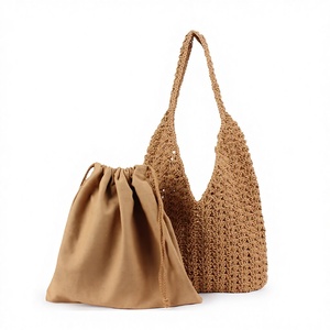 Bolso Tejido Simple de Cuerda de Algodón, Tamaño Mediano, para Otoño, Vacaciones en la Playa, Ocio, Color Bronceado - Product Image 1