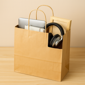 Bolsas de Papel Kraft y Blancas al por Mayor con Asas |   Bolsas de Compra Ecológicas con Fondo Plano para Comida para Llevar, Logotipo Personalizado Disponible - Product Image 6