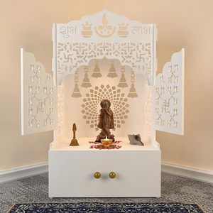 Templo Casero de Madera con Puerta, Mandir de MDF con Cajón para Hogar u Oficina, Mandir de Pie para Armar - Product Image 1