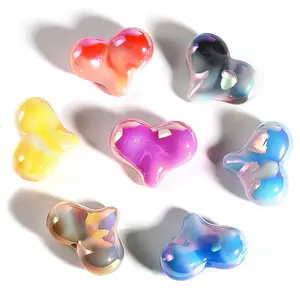 50pc/bag DIY UV Plated tie dye color heart acrylic beads for jewelry making bracelet phone chain keychain beads cute charms bulk