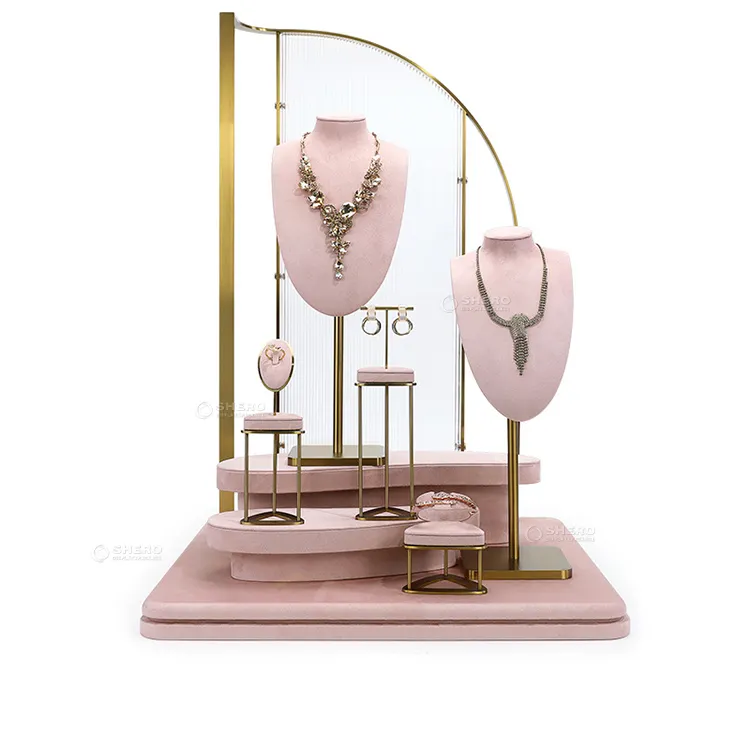 Soporte de exhibición de joyería maniquí Rosa microfibra MDF