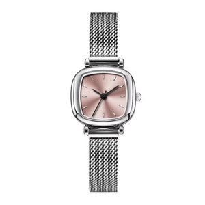 Compact Retro Artistic Square Unisex Student Watch Cross-Border Casual Glass <b>Window</b> Stainless Steel <b>Mesh</b> Strap Coin 36mm Luxury - Product Image 2