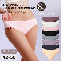 Braguitas Bikini de Algodón Puro Transpirables de Cintura Baja, Tallas Grandes, Estilo Europeo Americano, Color Liso, para Mujeres Jóvenes
