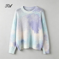 Pull en maille mohair tie-dye Tyan, col rond, ample, oversize, pour femme, bleu clair, violet, imprimé aquarelle, décontracté