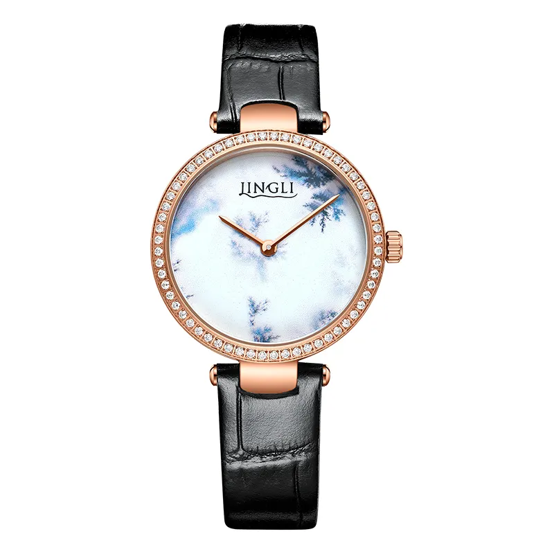 JINLERY quartz watch women's simple design imported movement leather strap waterproof women's quartz watch