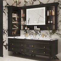 Rak Dinding Kamar Mandi Kayu Solid Gaya Eropa Mewah Desain Modern dengan Cermin Pintar dan Lemari Obat