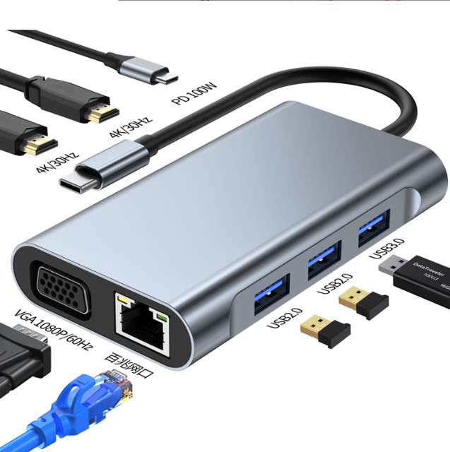 Docking Station for Laptops and Tablets, 8-in-1 USB-C, Triple 4K HDTV Display Adapter, Ethernet, USB 3.0 Hub (Round), Grey