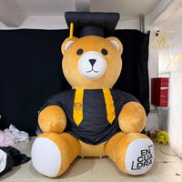 Mascotte d'ours en peluche gonflable de 3,5 mètres de haut avec chapeau noir et chemise