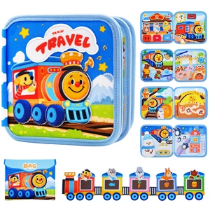 Montessori Train Busy Book Toddler Felt Quiet Book with Fishing Matching Game Fine Motor Educational Travel Toy for 1-3